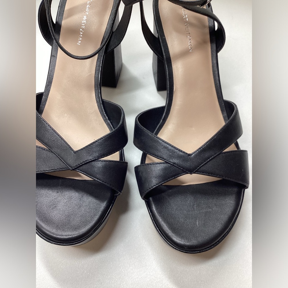Stuart Weitzman Miami Black Strappy Block Heel Sandals with Ankle Buckle Size 10 - Picture 6 of 16